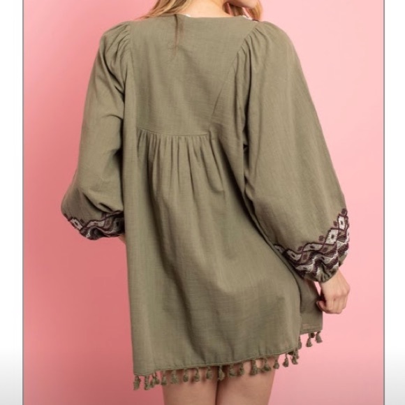 Olive Color, Embroidered Mini Dress/Tunic - Picture 4 of 4
